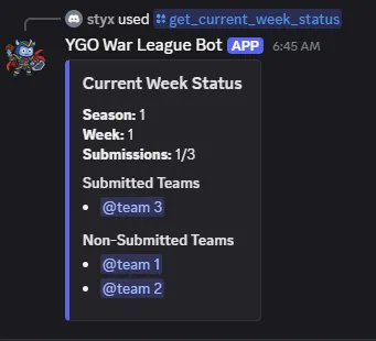 Current week status command